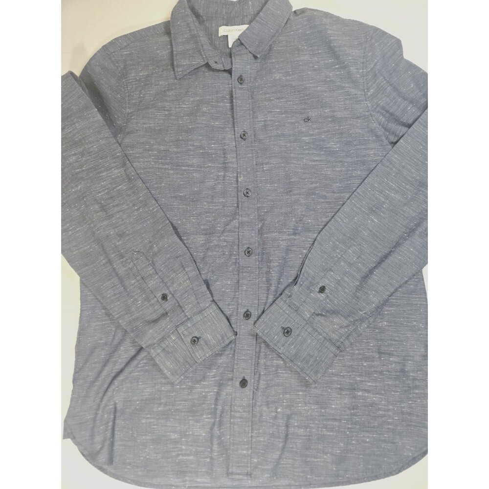 Calvin Klein Mens Long Sleeve Button Down Blue Shirt Size Large